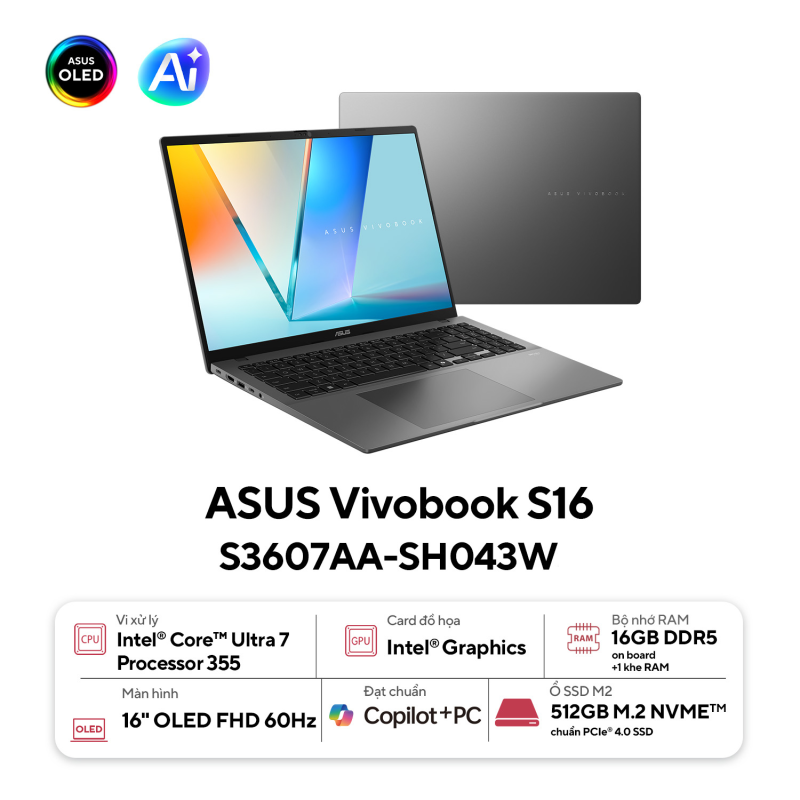 ASUS Vivobook S16 | S3607AA-SH043W | Intel Ultra 7 355